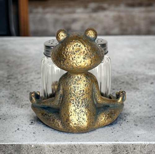 Top Brass Yoga Frog Salt Pepper Set
