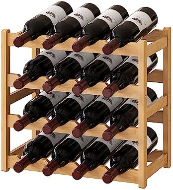 BMOSU 4-Tier Bamboo Wine Rack with 16 Bottle Capacity