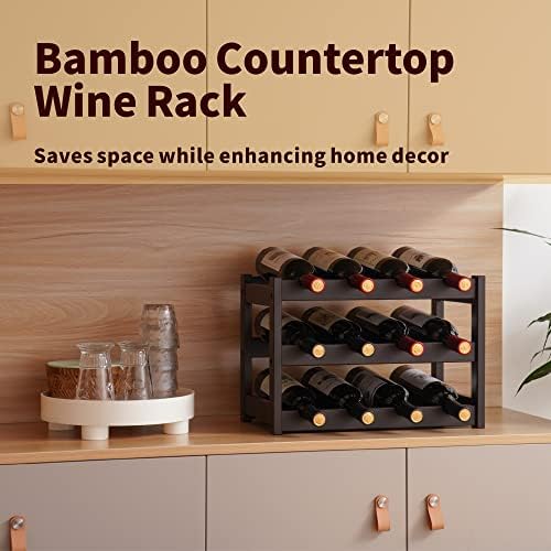 VASMIA Bamboo Wine Rack 3-Tier 12 Bottles Storage Cabinet Shelf