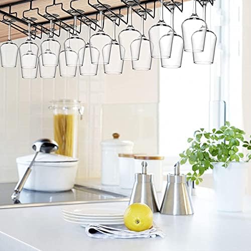 Xverycan Wine Glass Rack Under Cabinet 8 Row Metal Stemware Holder