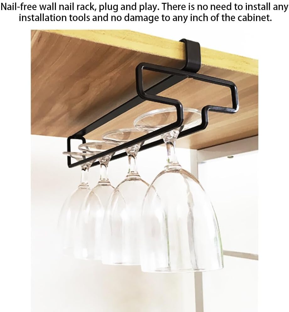 FAQUSA 2 Wine Glasses Holder 10 Inch Space-Saving Cabinet Rack WhiteBlack