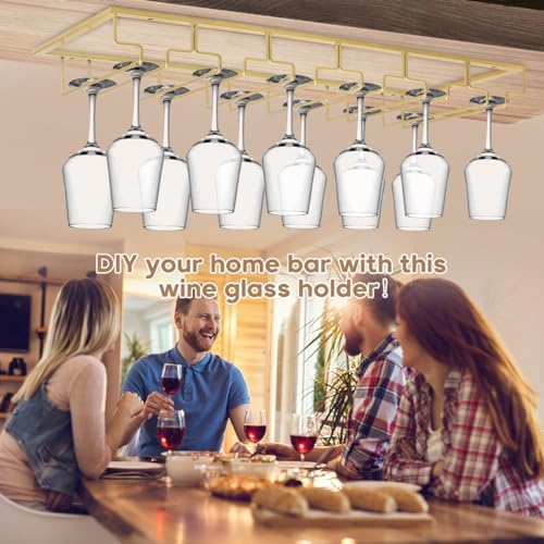 Xverycan 6 Row Wine Glass Rack Under Cabinet Gold