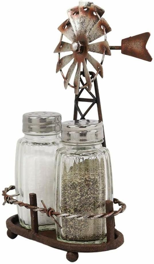 1 Set Of 65H Rustic Windmill Salt Pepper Shakers