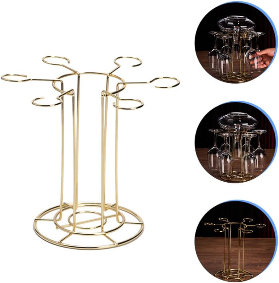 DOITOOL Wine Glass Holder Stand with 6 Hooks Gold