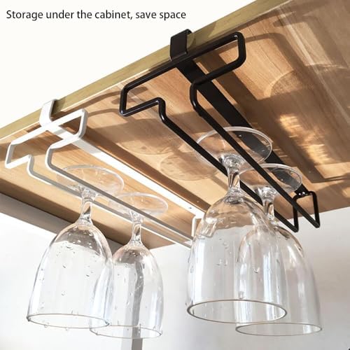 FAQUSA 2 Wine Glasses Holder 10 Inch Space-Saving Cabinet Rack WhiteBlack