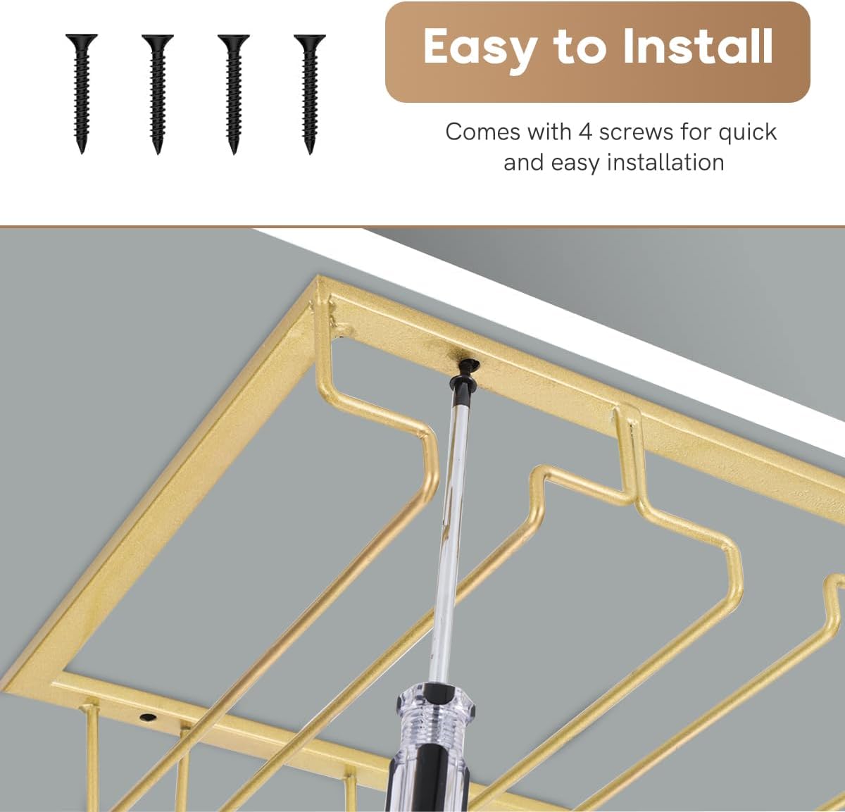 Xverycan 6 Row Wine Glass Rack Under Cabinet Gold