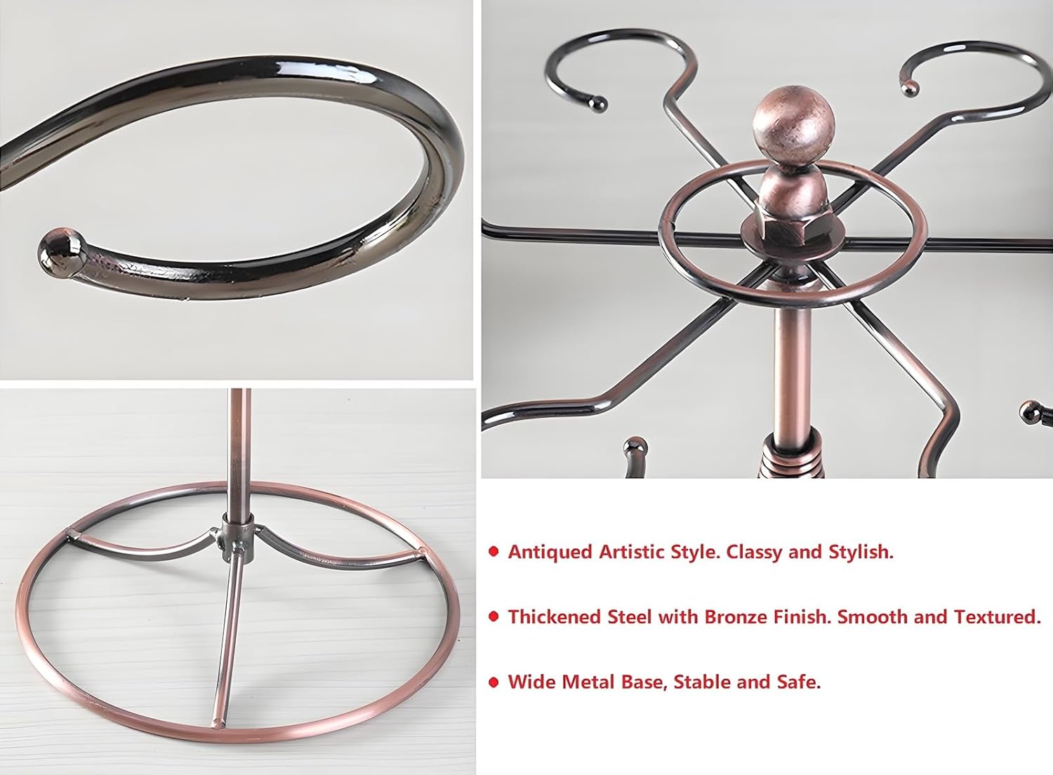 GeLive Bronze Wine Glass Holder Stand 6 Hooks