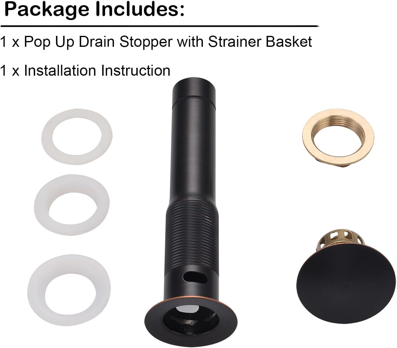 Oil Rubbed Bronze Sink Drain with Overflow and Detachable Strainer