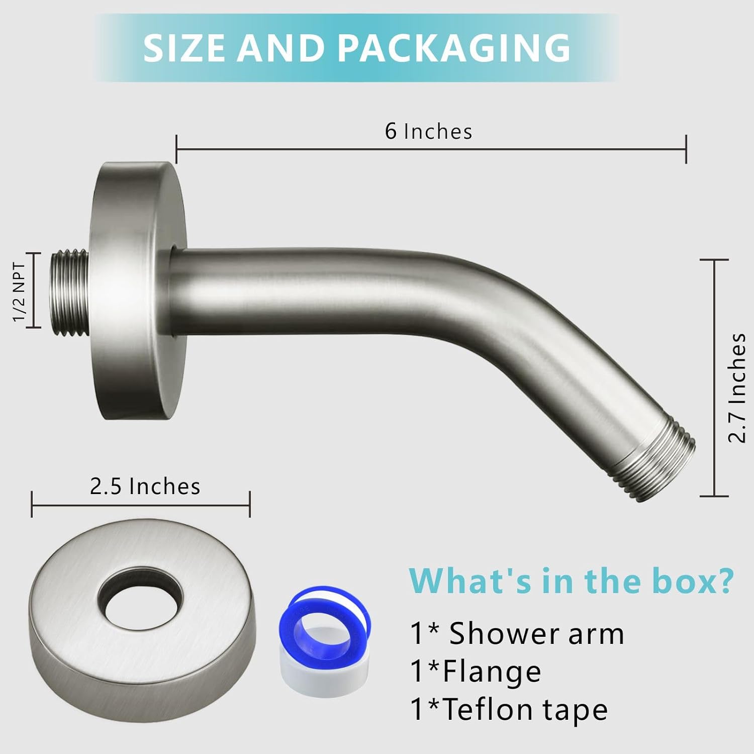 Nuodan 6 Inch Shower Arm with Flange Brushed Nickel 1