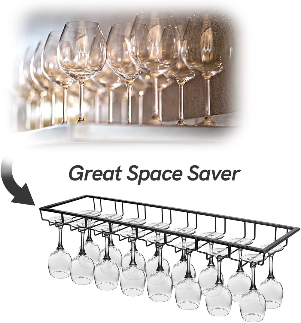 Xverycan Wine Glass Rack Under Cabinet 8 Row Metal Stemware Holder