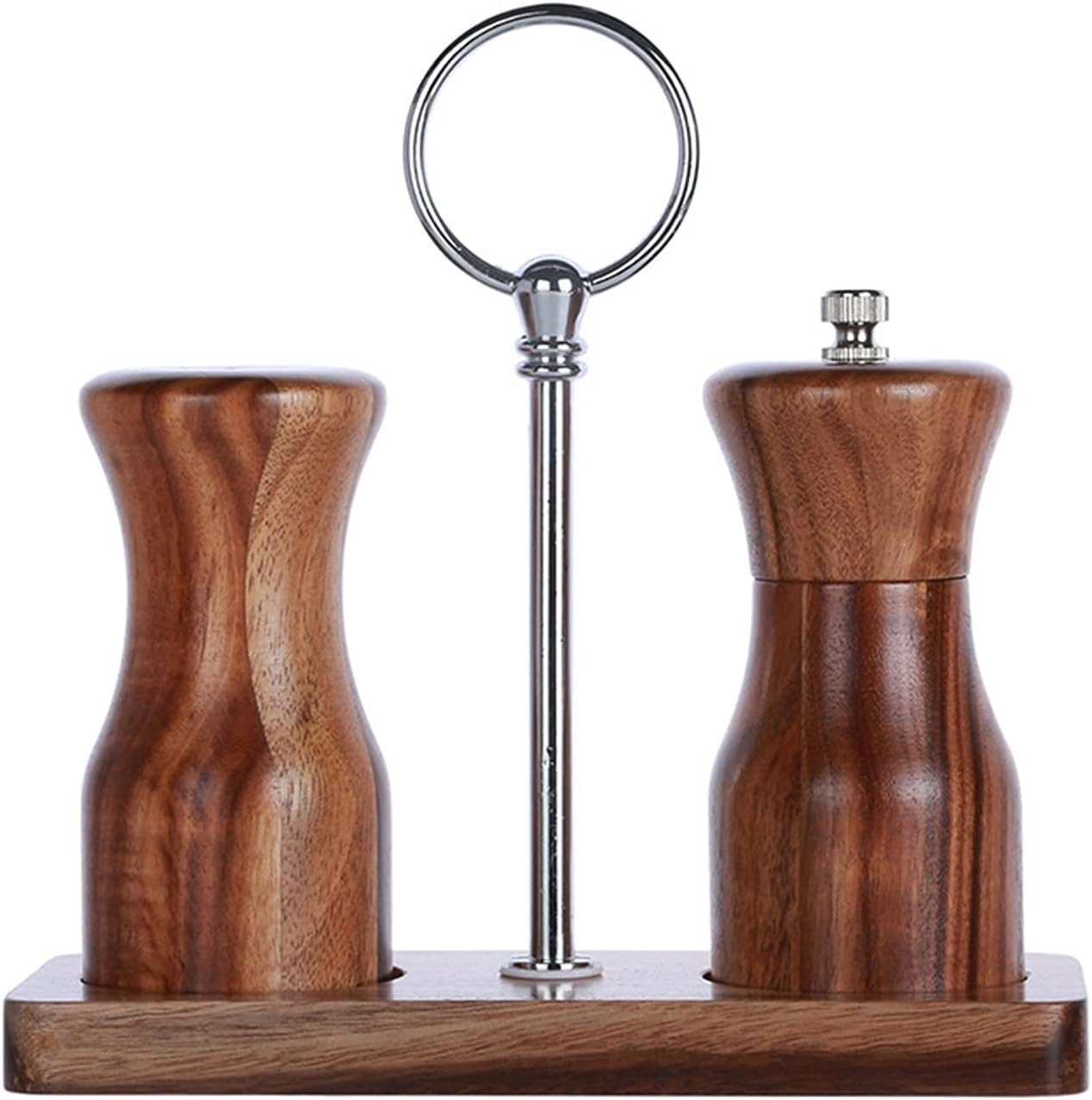 Wooden Pepper and Salt Grinder Set with Hand Crank Holder