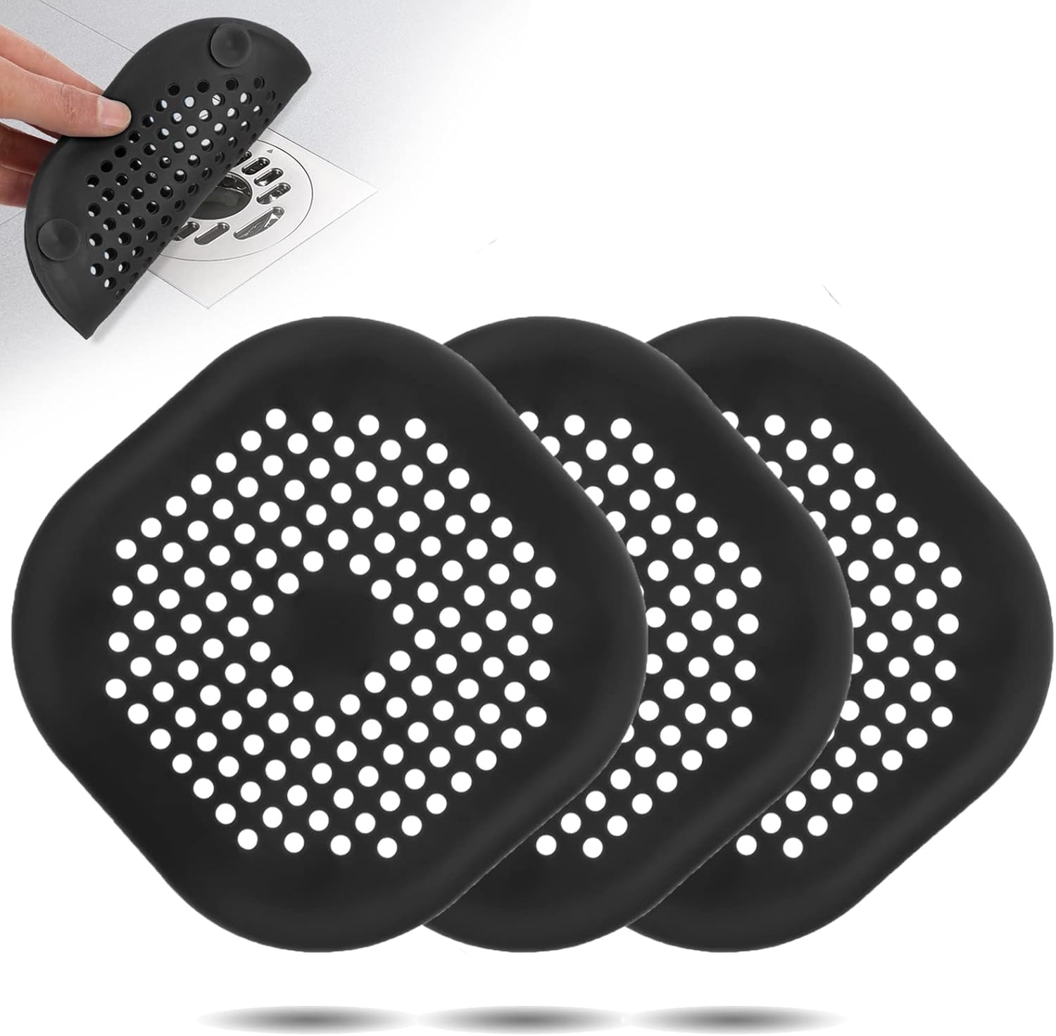 QSCFKL 3-Pack Shower Drain Hair Catcher with Suction Cup