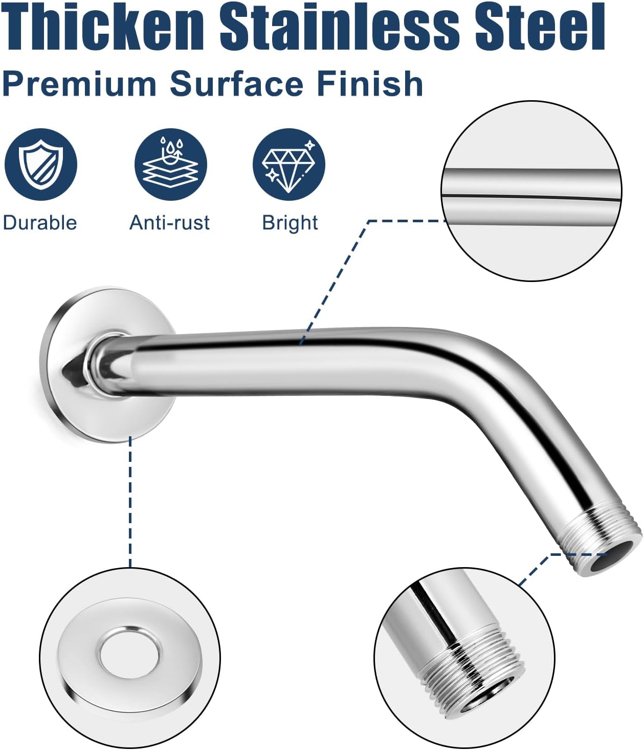 10 Inch Chrome Shower Arm with Flange Wall Mount