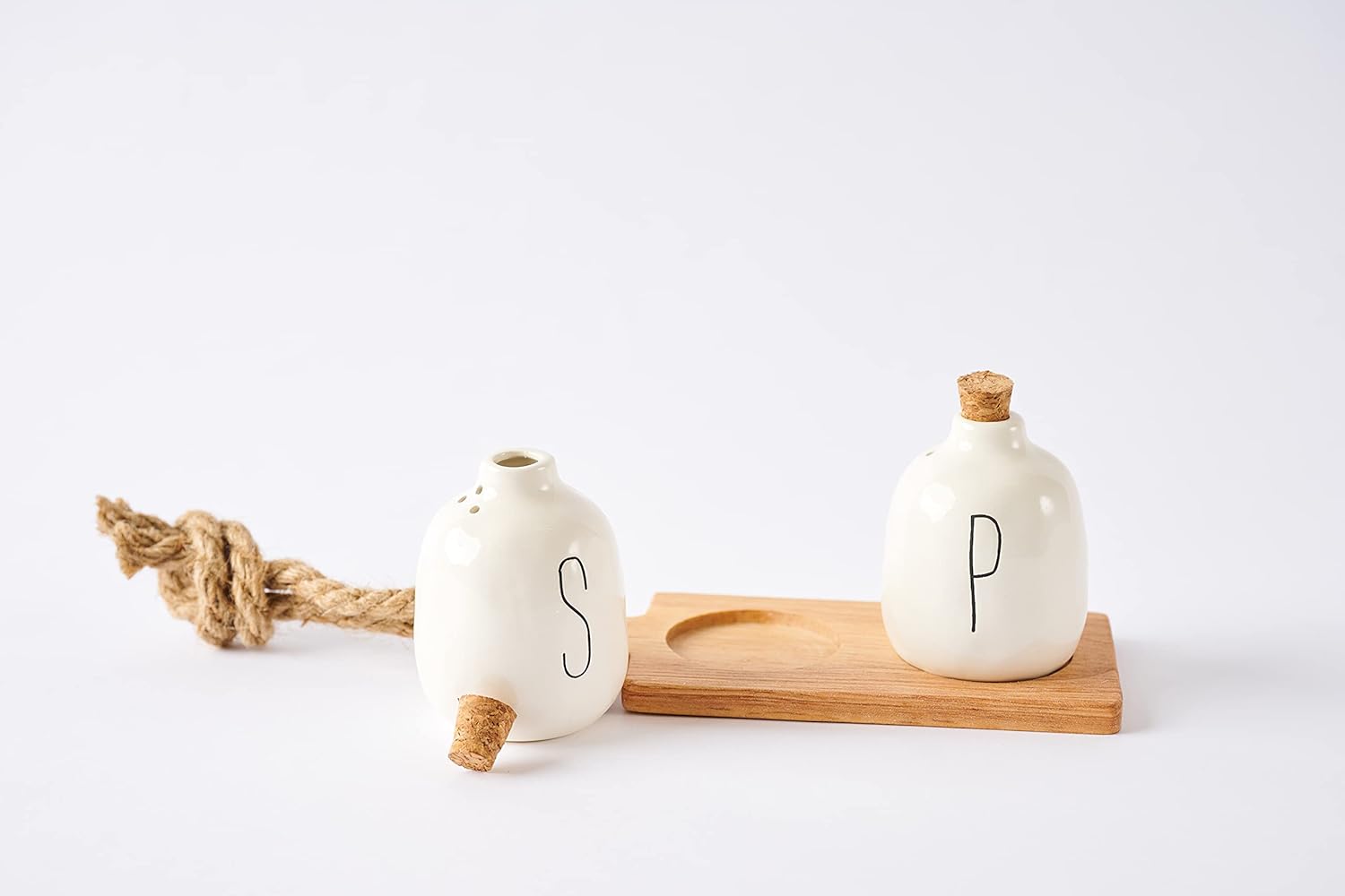 Mud Pie Bistro Basic Ceramic Salt Pepper Shaker Set with Board White