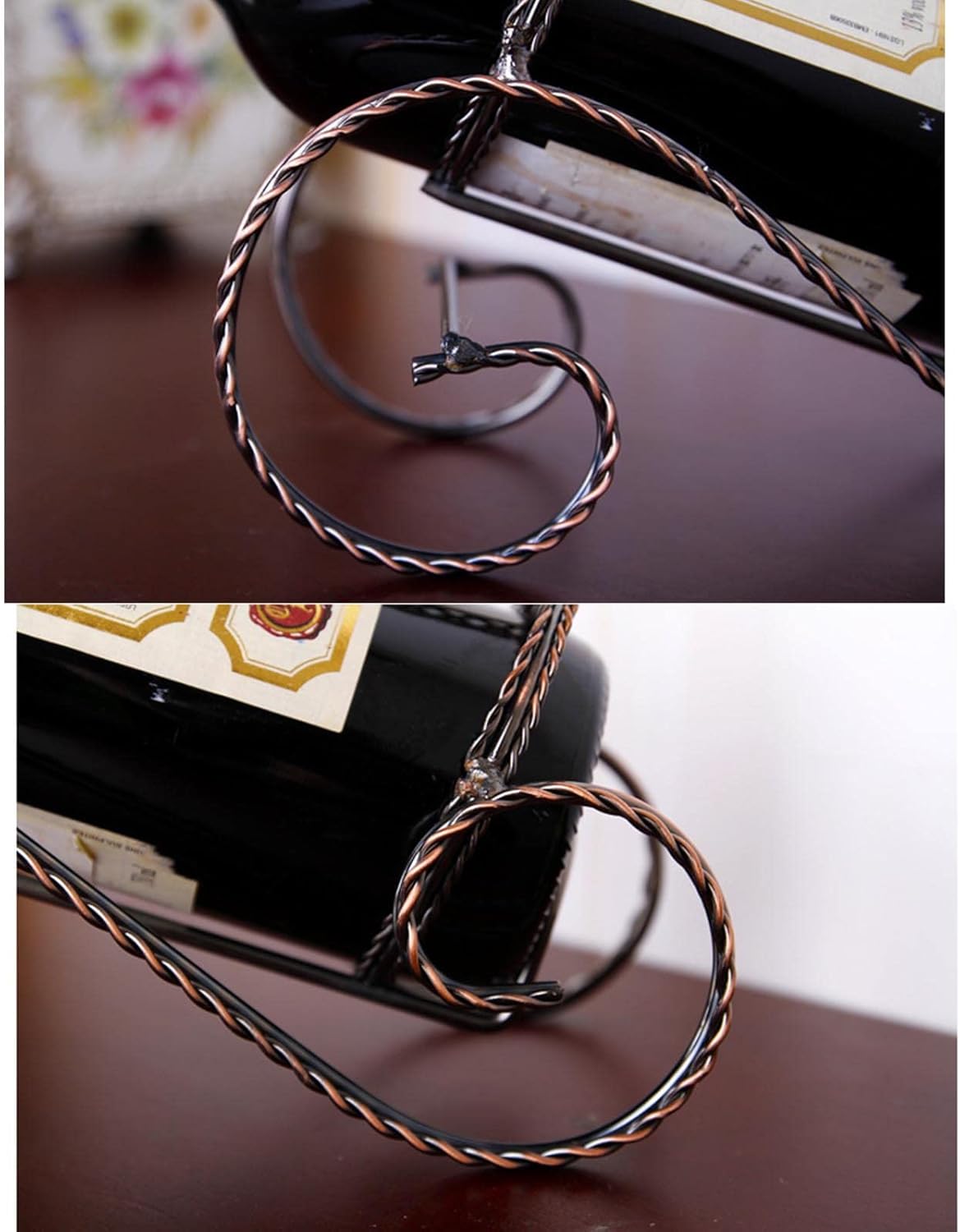 JUSHZ Iron Wine Rack with Art Plating Elegant Home Decor