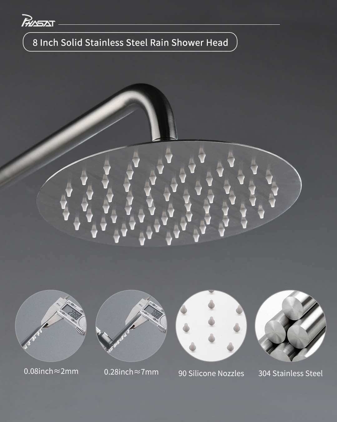 PHASAT 3 Functions Stainless Steel Shower System with Rainfall Head