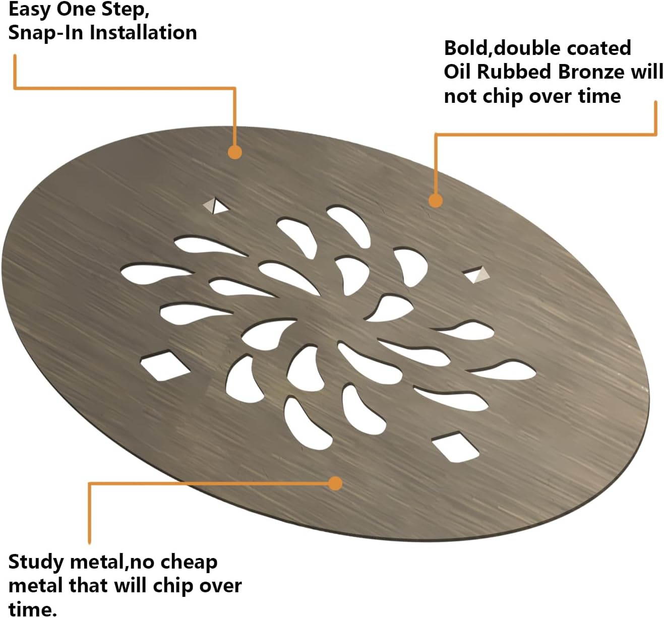 4-14 Round Shower Drain Cover - 304 Stainless Steel - Antique Brass