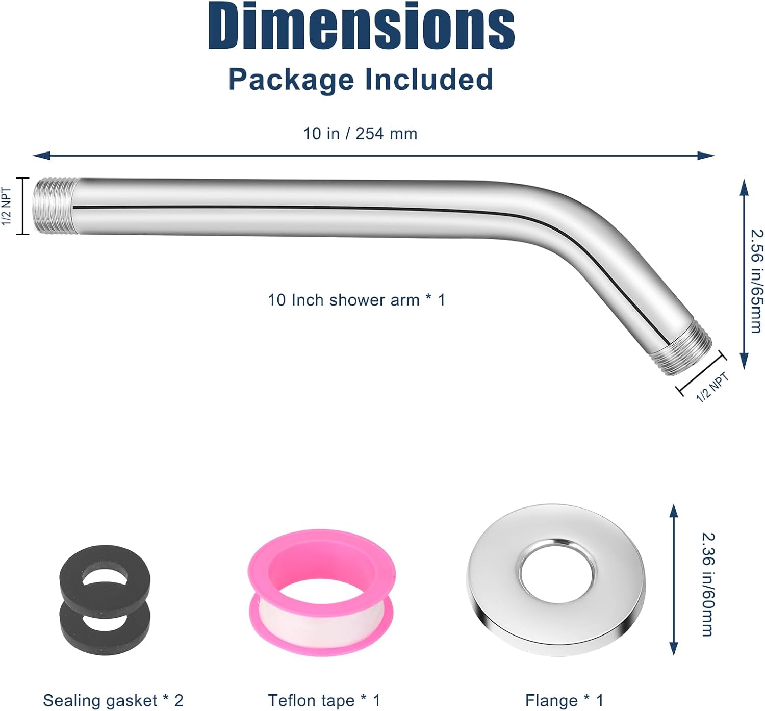 10 Inch Chrome Shower Arm with Flange Wall Mount