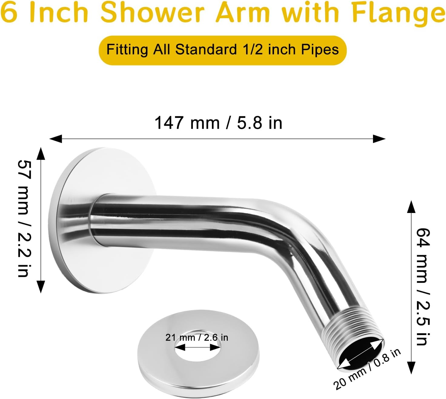 AccEncyc 6 Inch Stainless Steel Shower Arm Flange