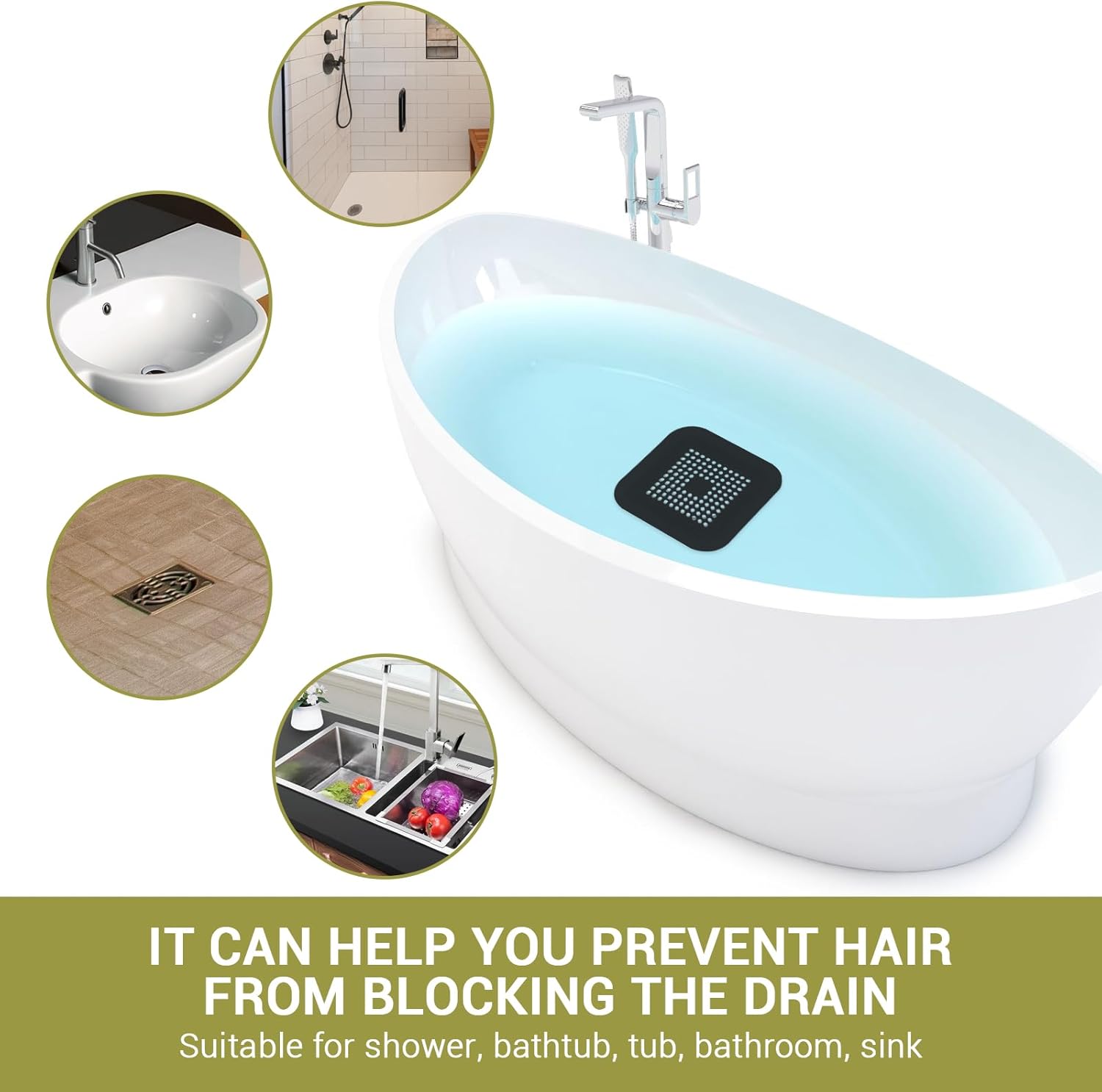 Flasidu Tub Drain Cover Hair Catcher 2 Black