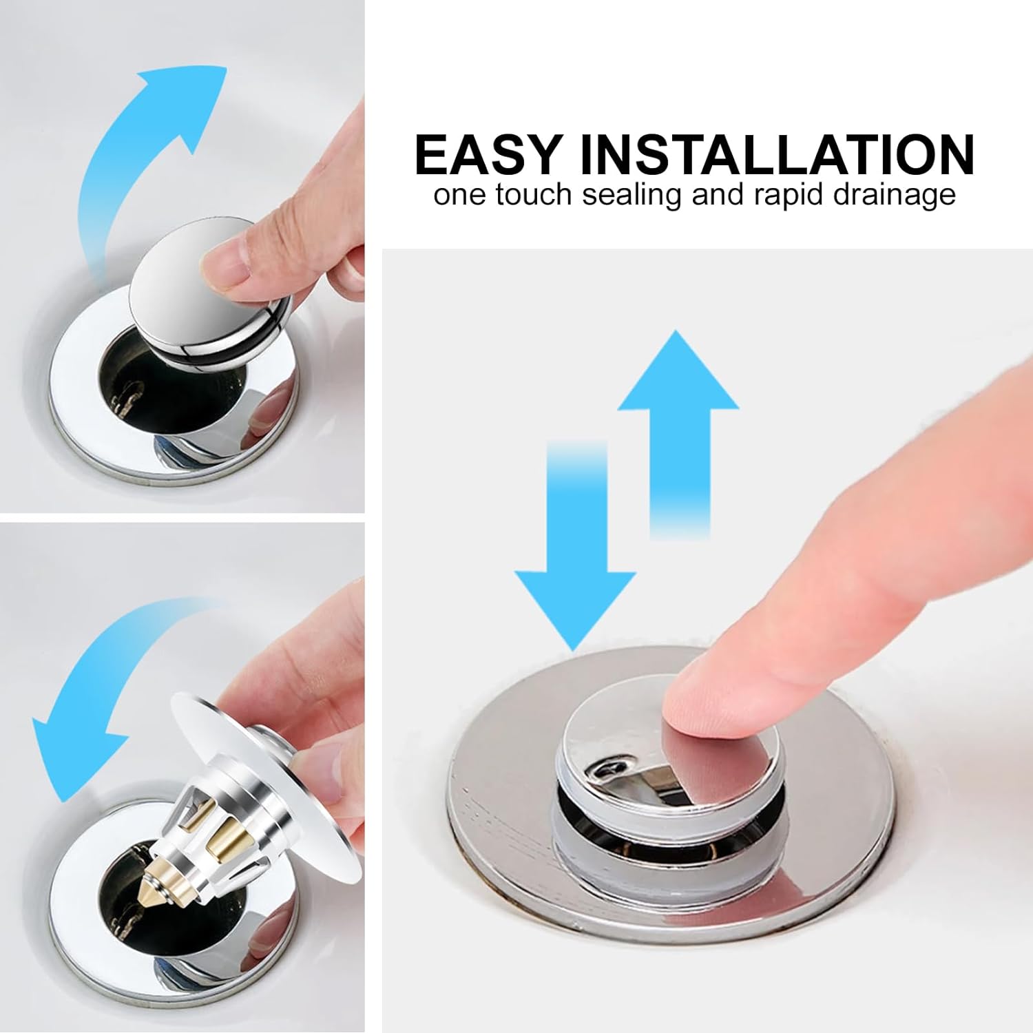 Universal Fit Pop Up Sink Stopper with Hair Catcher