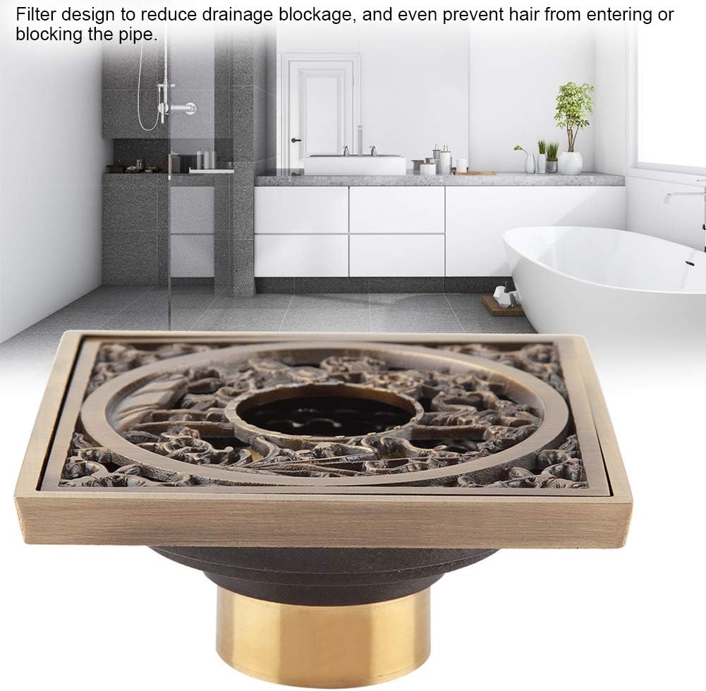 Tomotato Square Drain Strainer Antique Brass 10cm Drain Cover