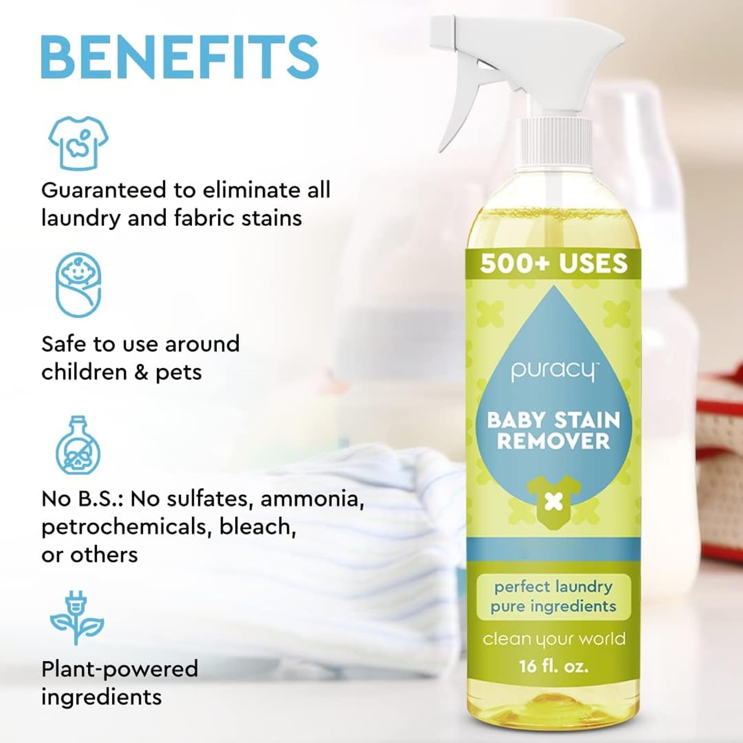 Puracy Stain Remover for Baby Clothes 16 Oz