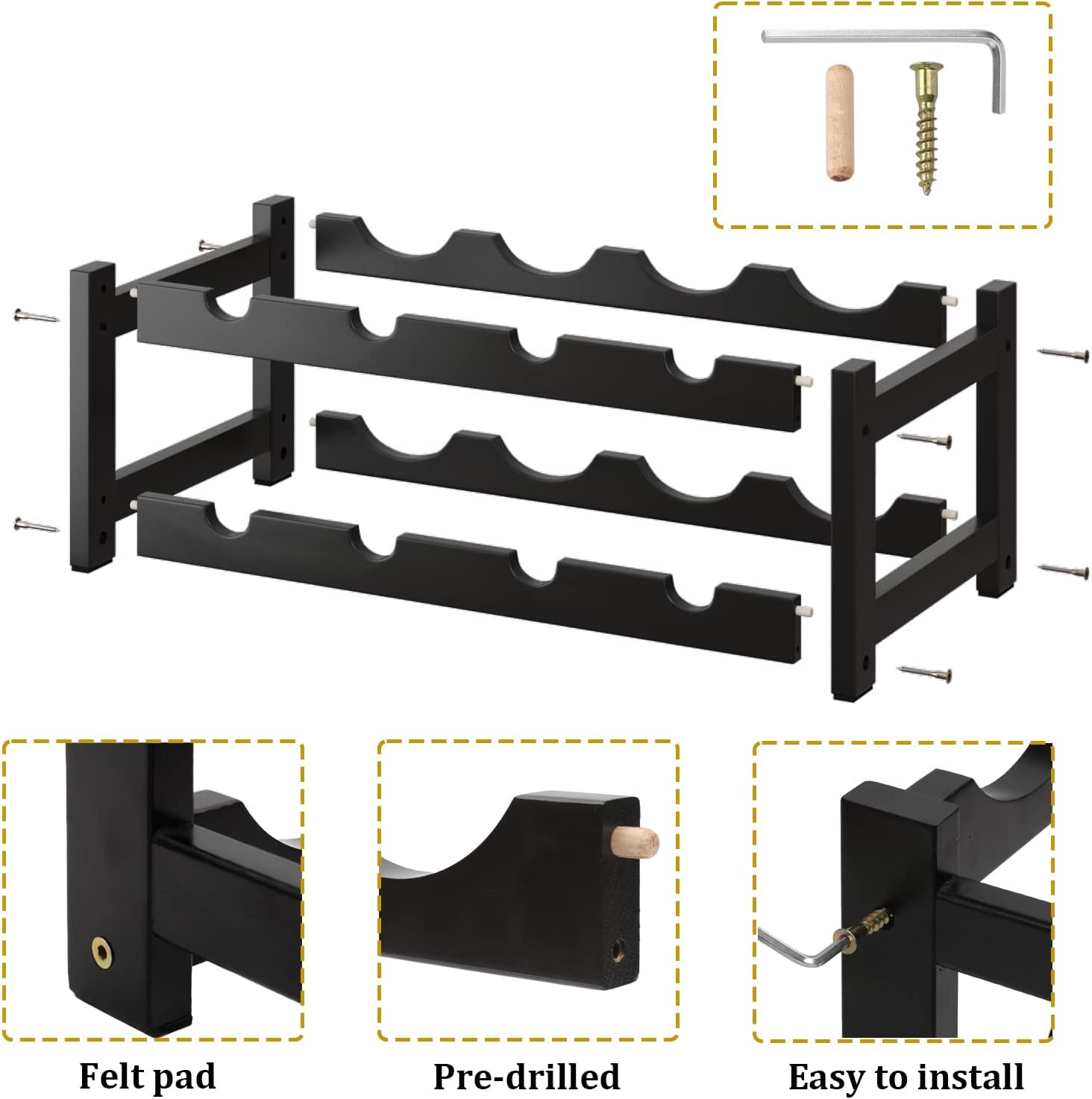 BAMEOS Freestanding 8 Bottle Bamboo Wine Rack 2 Tier