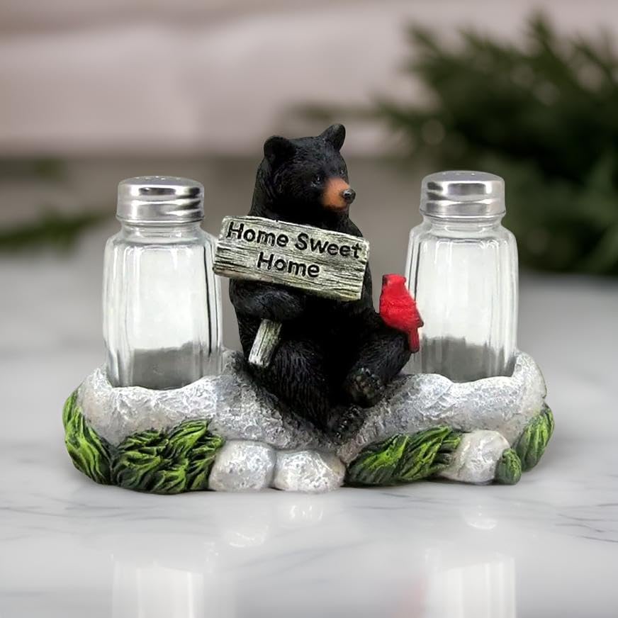 Rustic Black Bear Cardinal Salt Pepper Shaker Set
