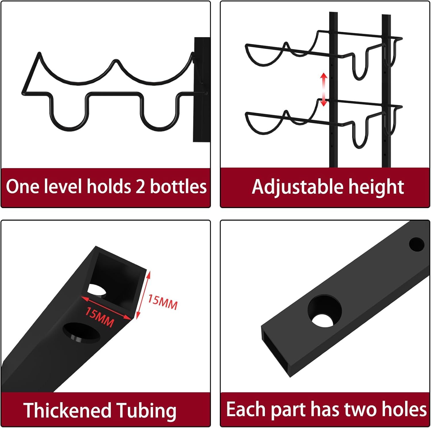 JKsmart 24 Bottles Wall Wine Rack - Matte Black Adjustable
