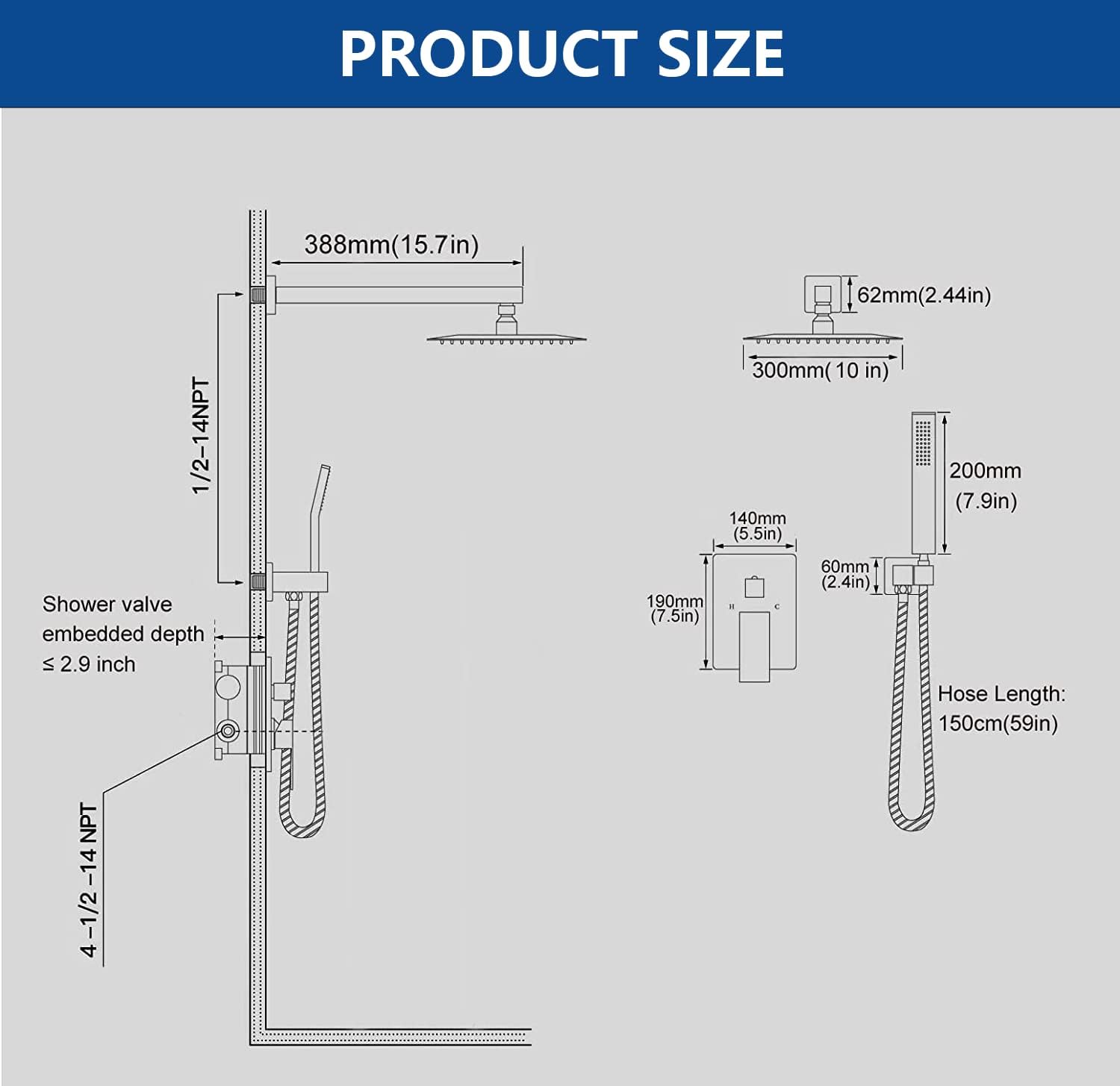 Fatspas 10 Inch Rain Shower Set with Handheld and Brushed Gold Finish