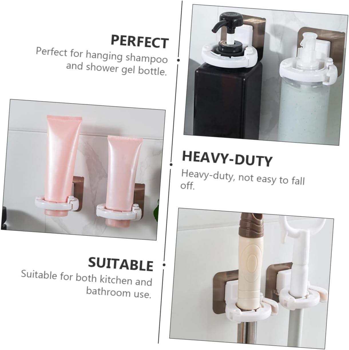Fondotin 3pcs Wall Mounted Shampoo Gel Bottle Holder Easy Install Bath Organizer
