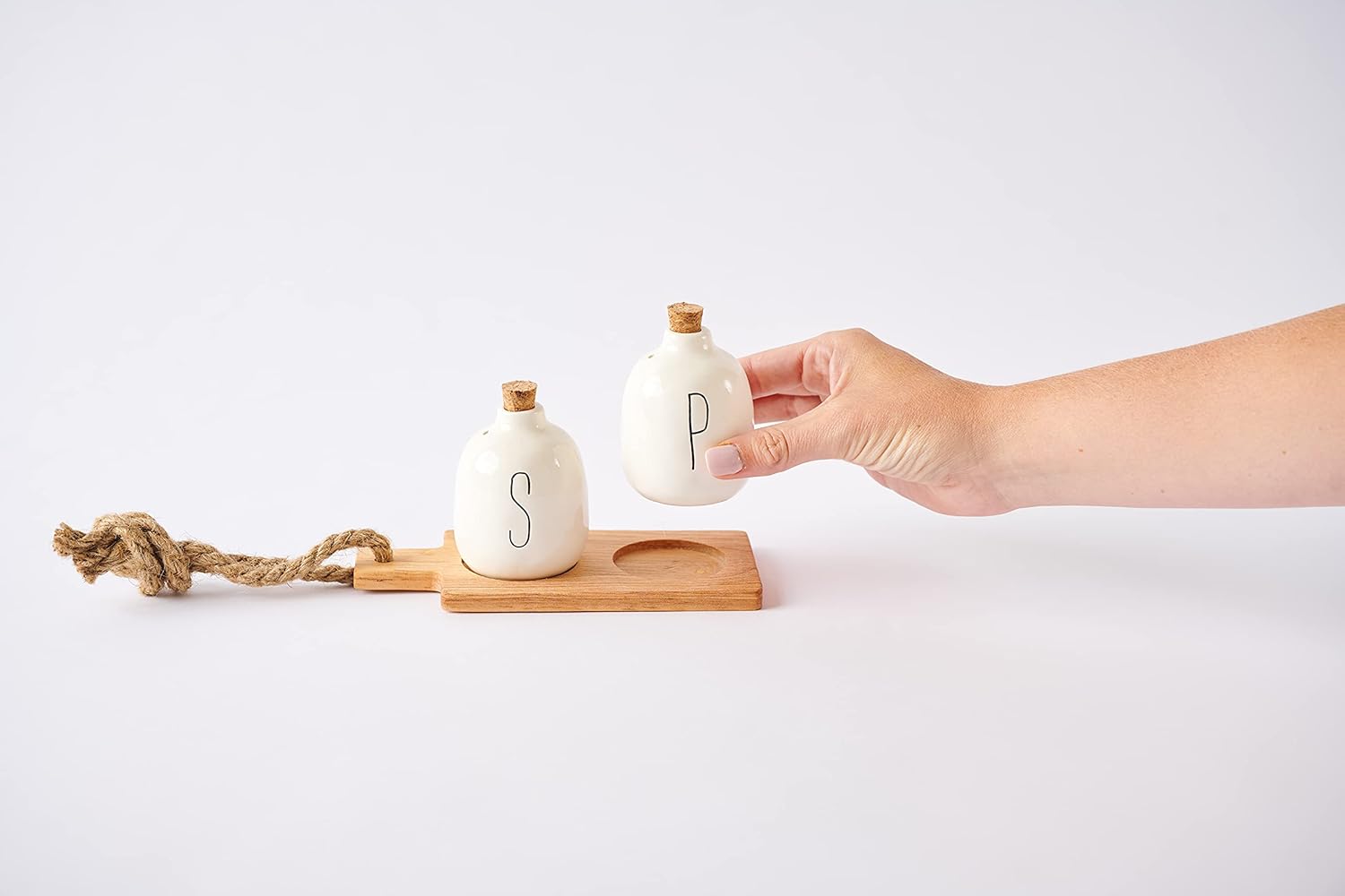 Mud Pie Bistro Basic Ceramic Salt Pepper Shaker Set with Board White