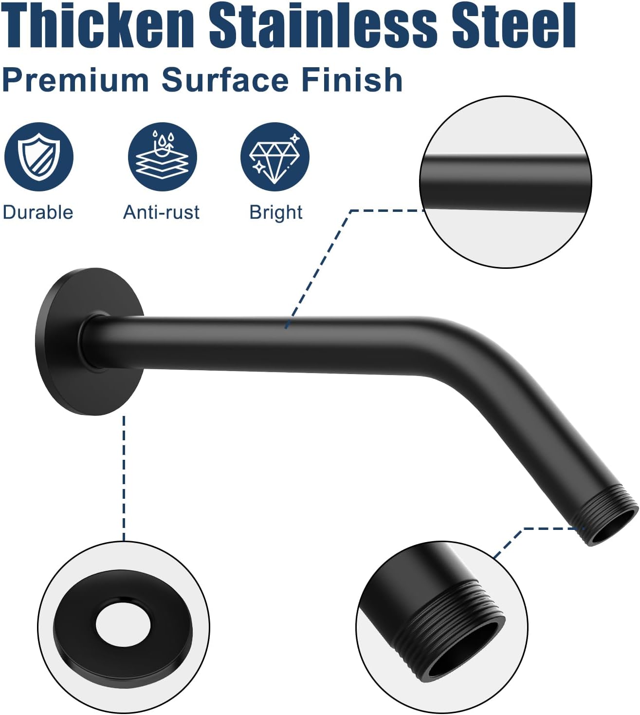 Rulnfichy 10 Inch Matte Black Shower Pipe Arm with Flange