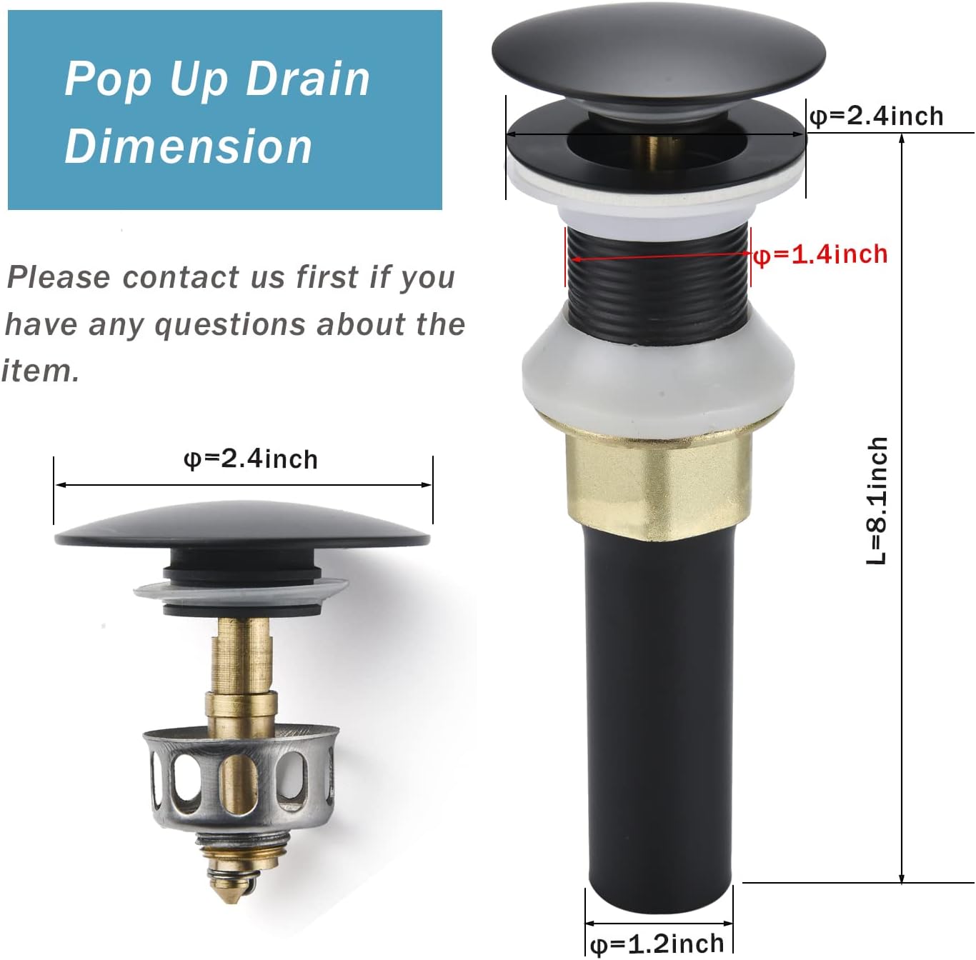 Rockgoya Matte Black Pop Up Sink Drain