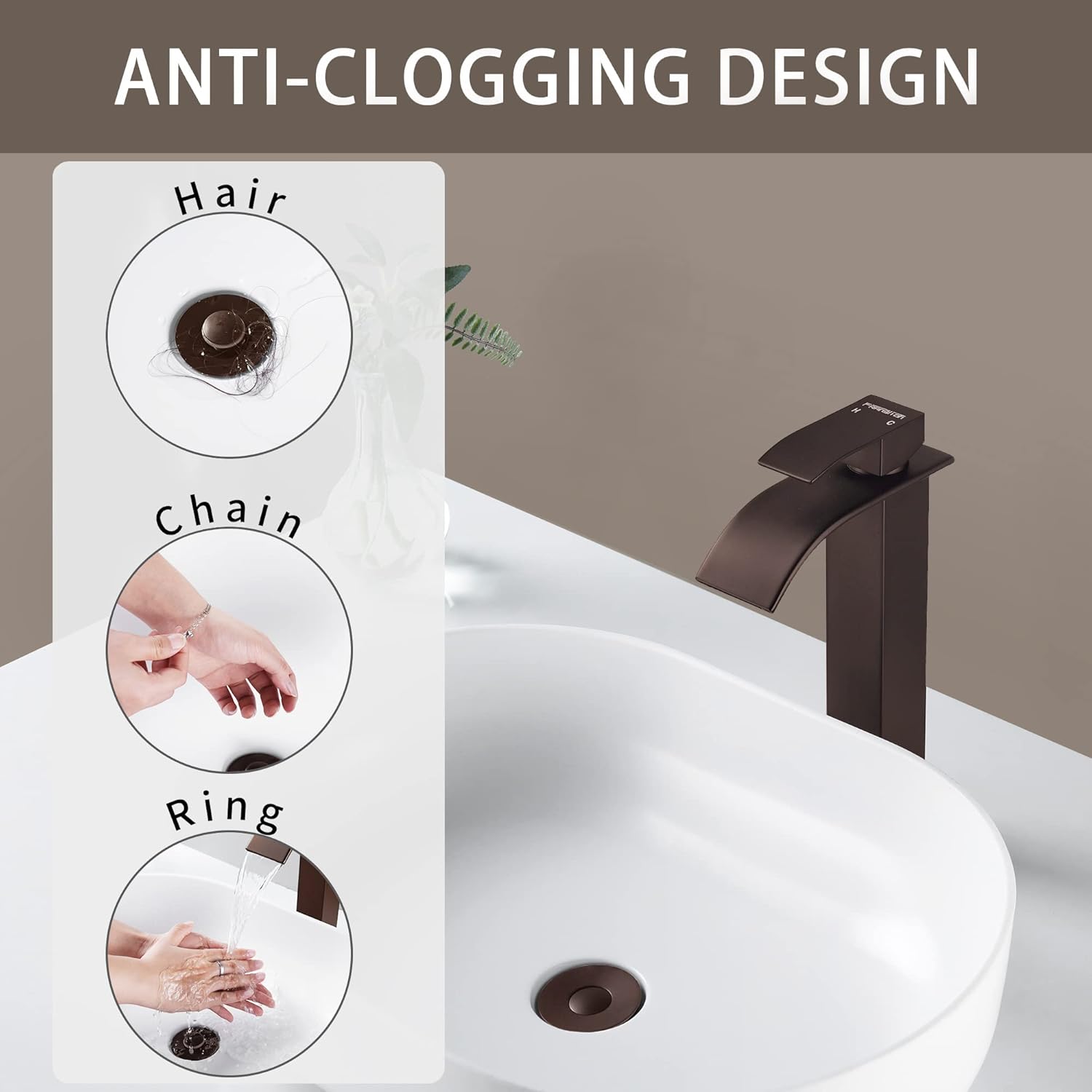 Fransiton Dark Bronze Sink Stopper with Hair Catcher 1