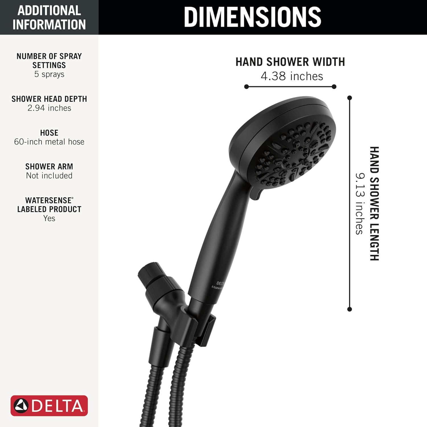 Delta 5-Spray Handheld Shower Head Matte Black