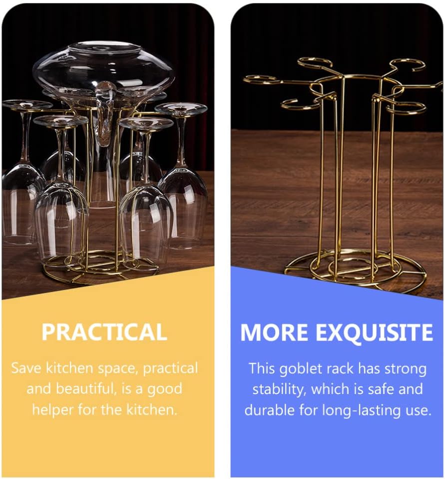 DOITOOL Wine Glass Holder Stand with 6 Hooks Gold