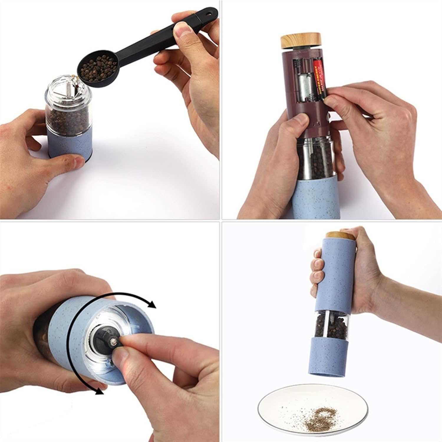 Electric Salt Pepper Grinder Set With Holder 2 PCS