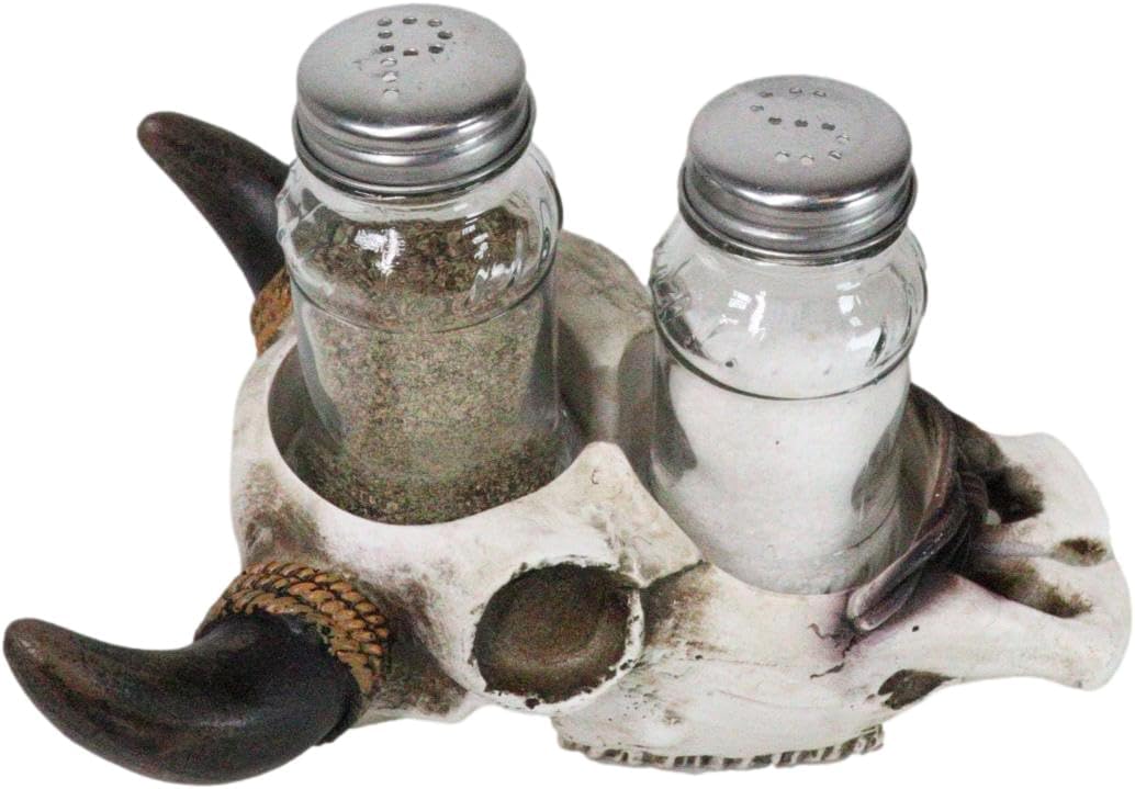 Ebros Gift Rustic Cow Skull Salt Pepper Shaker Set