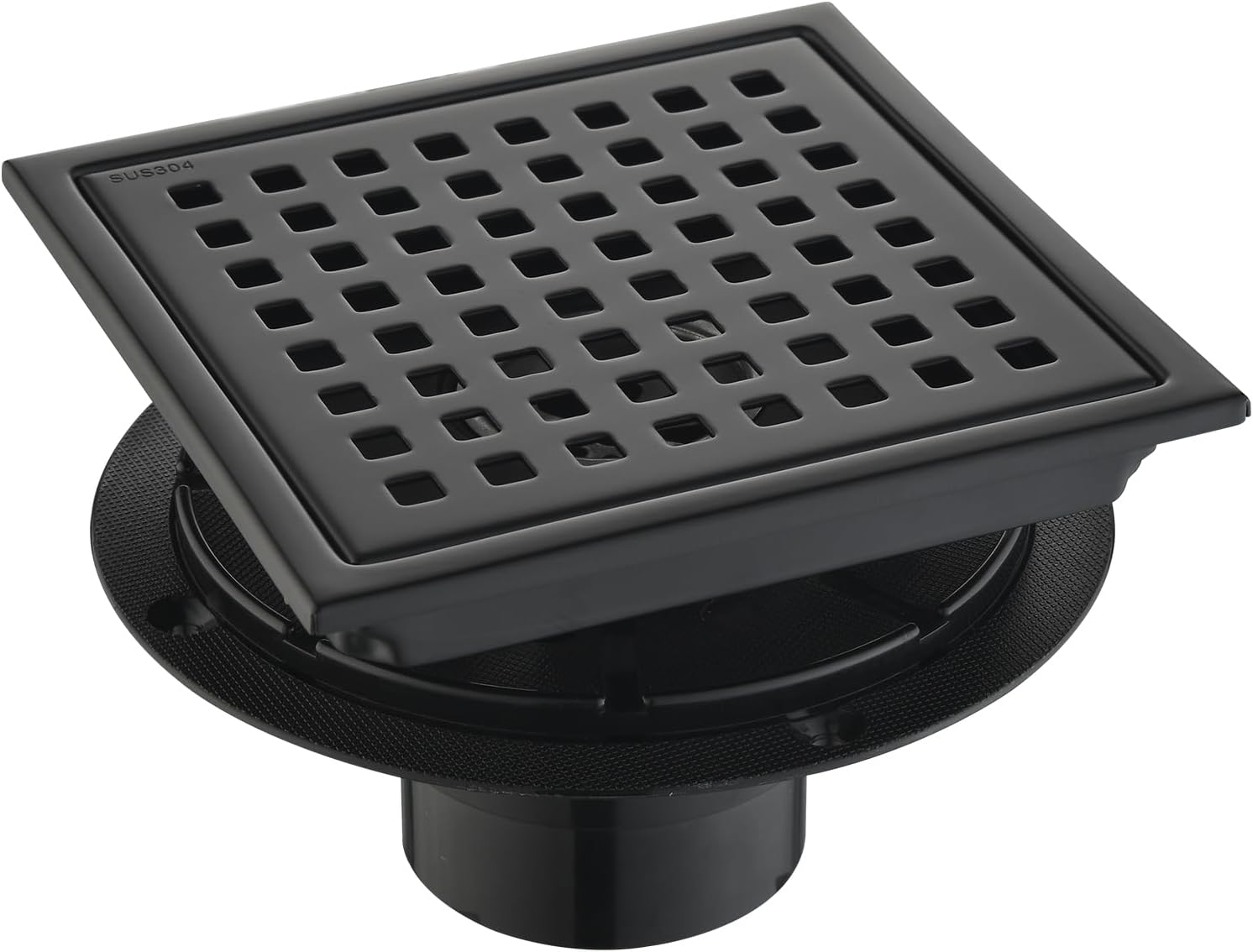 6 Inch Square Shower Drain with Flange and Hair Strainer