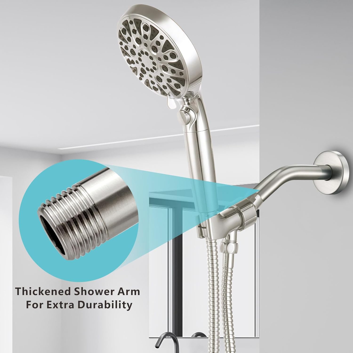 Nuodan 6 Inch Shower Arm with Flange Brushed Nickel 1