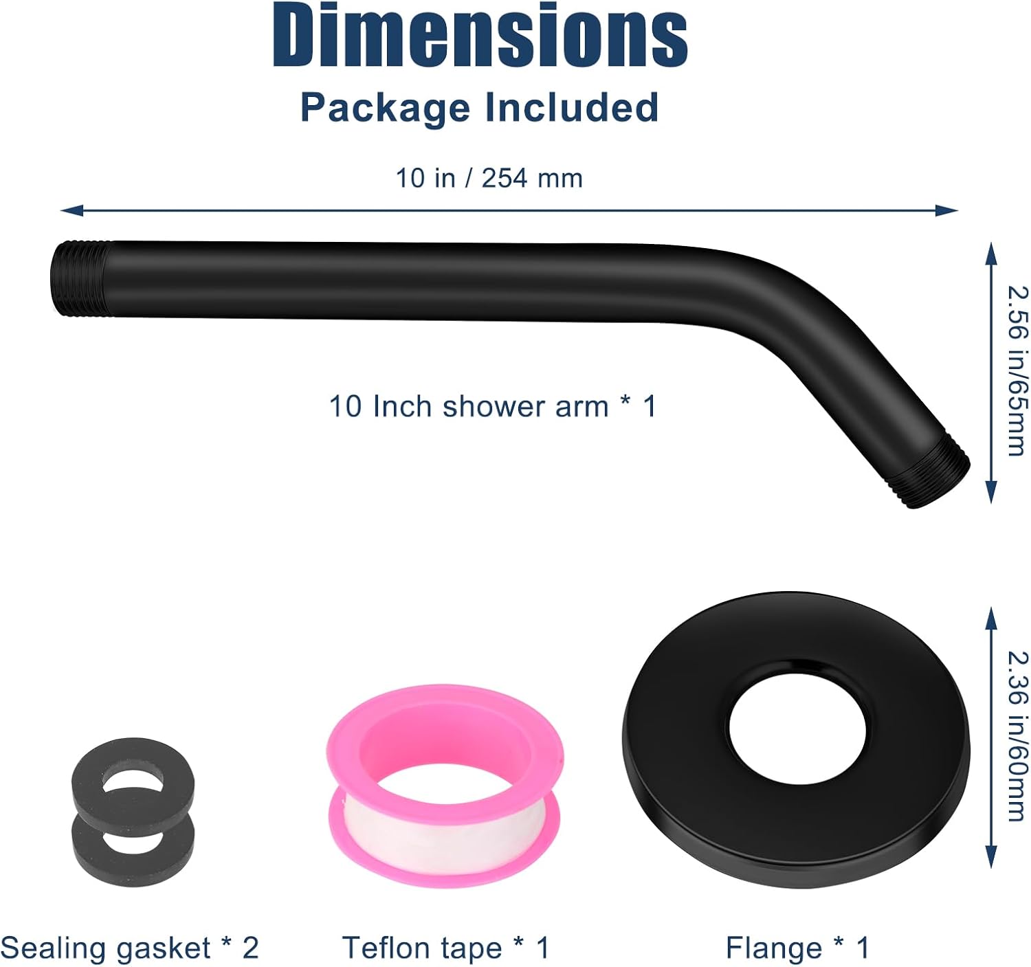 Rulnfichy 10 Inch Matte Black Shower Pipe Arm with Flange
