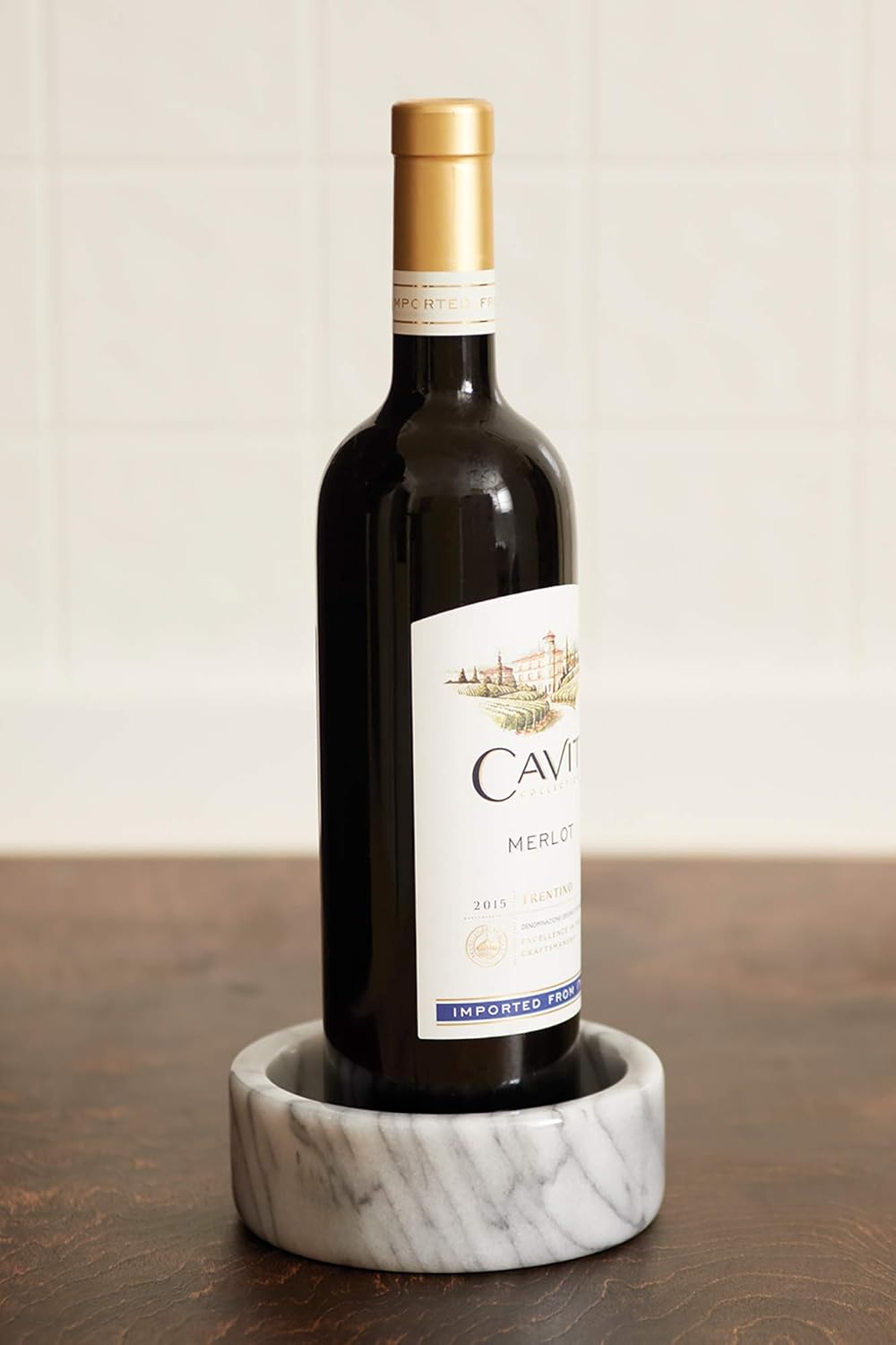 Fox Run White Marble Wine Bottle Stand 5x5x2 Inches