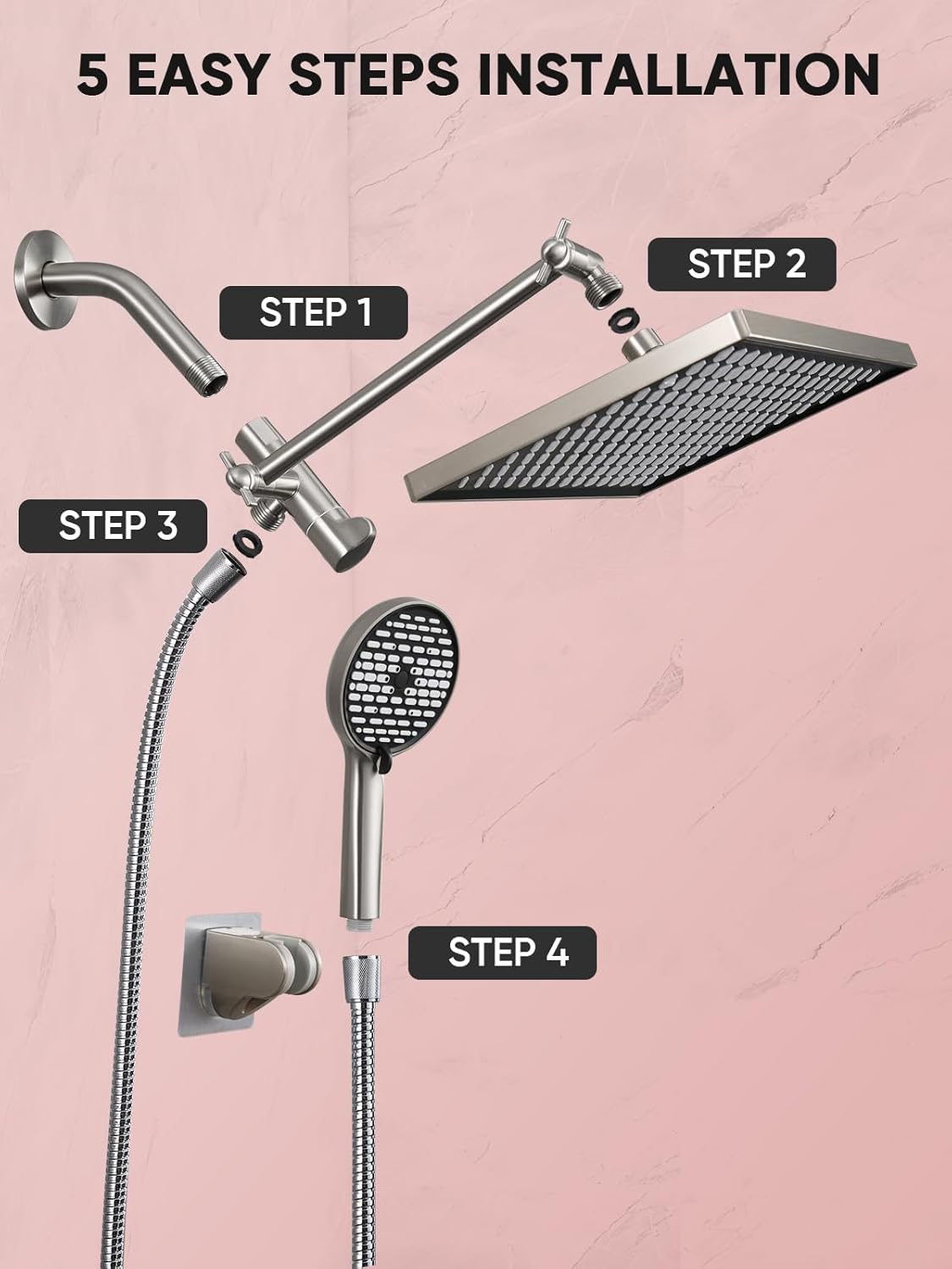 Cobbe 118 Inch Rain Shower Head with 6 Modes and Adjustable Arm