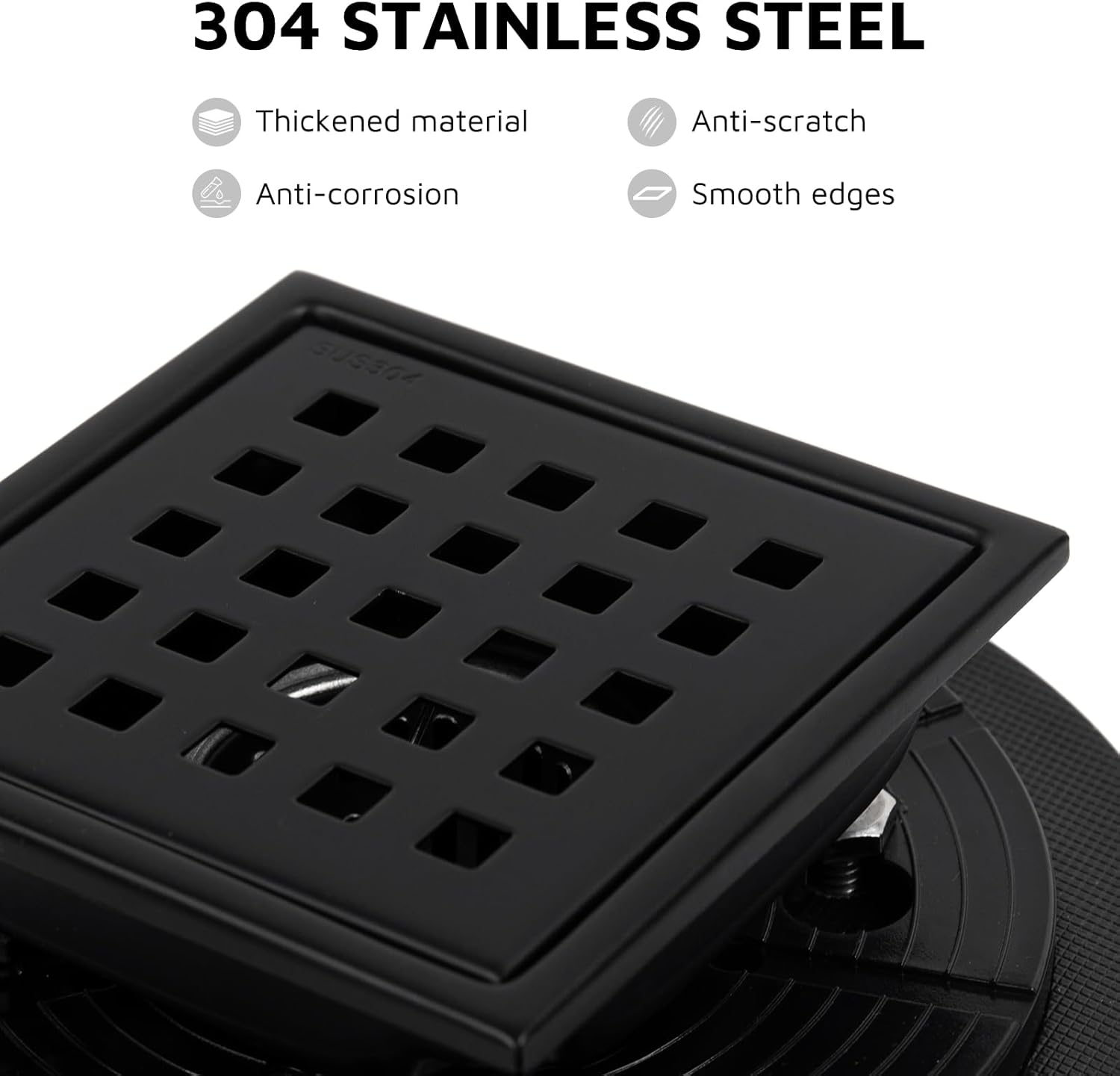Heaorld Square Shower Drain 4 Inch Matte Black