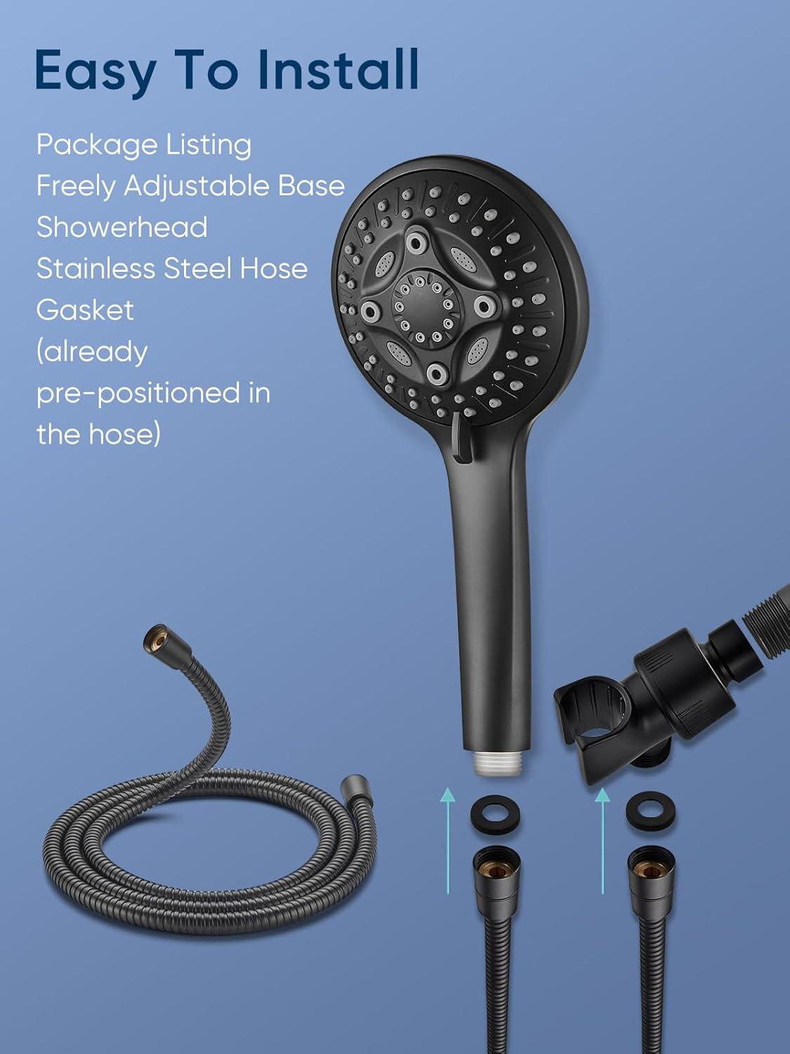 Heemli 12 Inch Adjustable Dual Shower Head Combo - 8 Modes Black