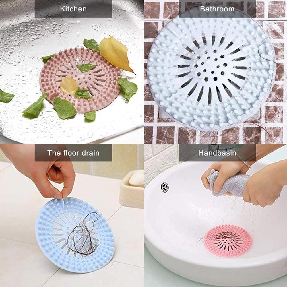 Pack of 6 Silicone Hair Catcher for Bath and Kitchen Drains