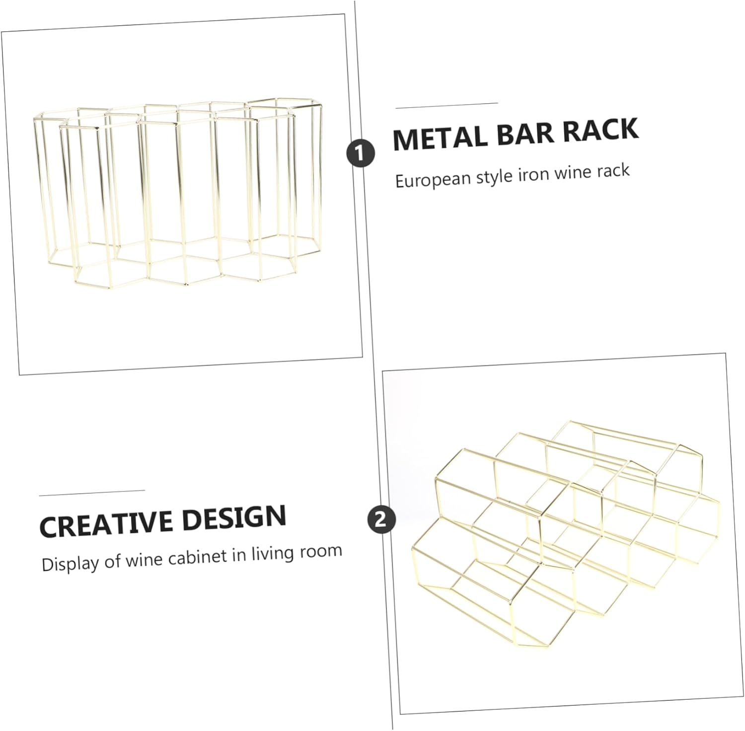 Hemoton 7-Bottle Metal Wine Rack with Golden Finish
