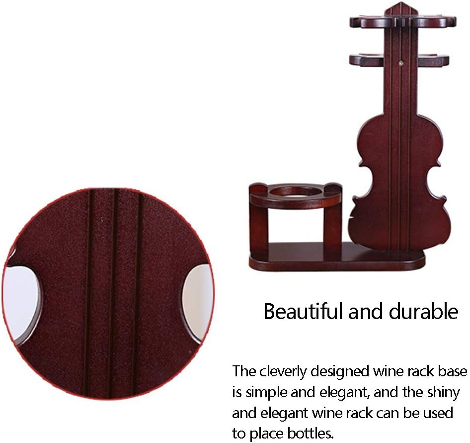 Creative Violin Wine Rack Wood Design 1 Bottle 4 Cups Holder